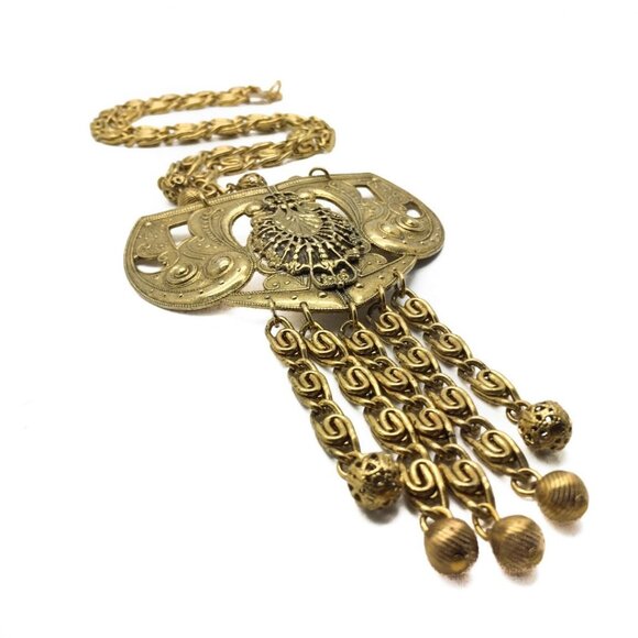 Vintage Freirich Gilt Etruscan Statement Bib Necklace French 1960s - Picture 1 of 4